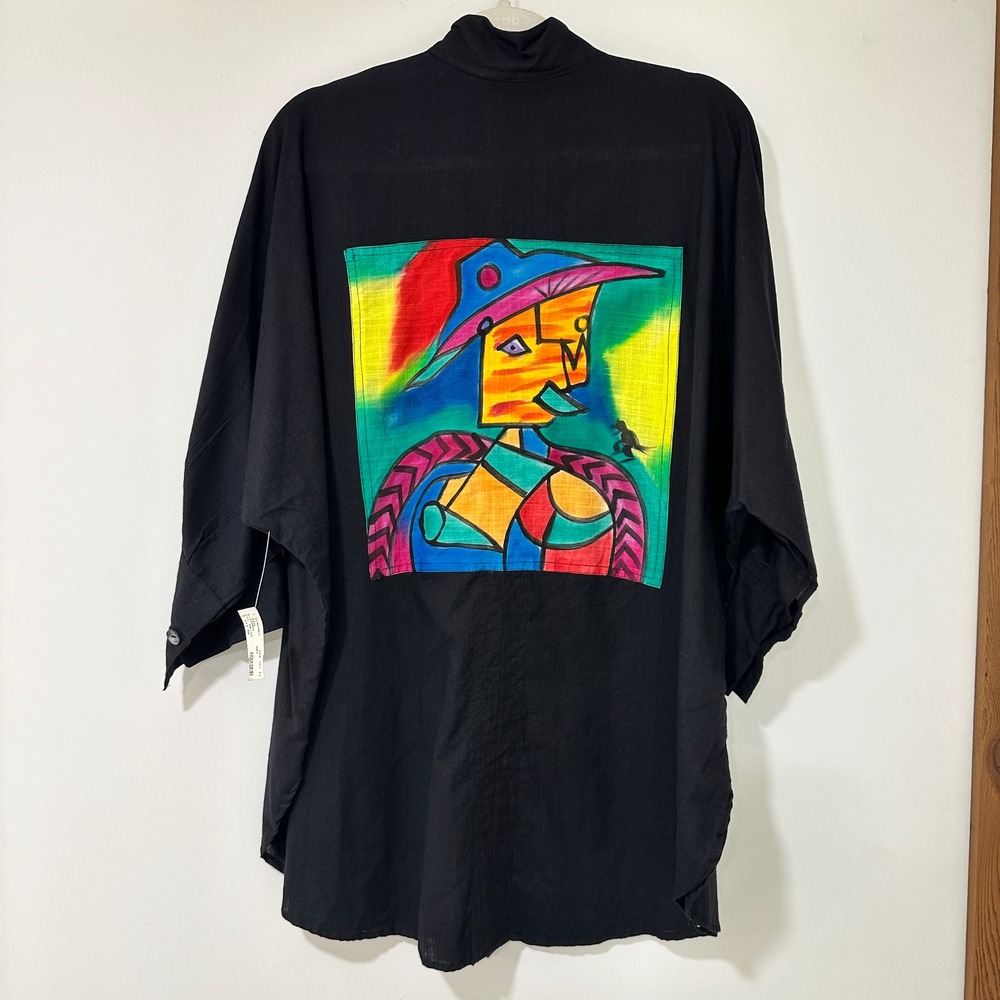Vintage 90s Dilemma New York Hand Painted Wearable Art Tunic Organic Black OS - Picture 3 of 10